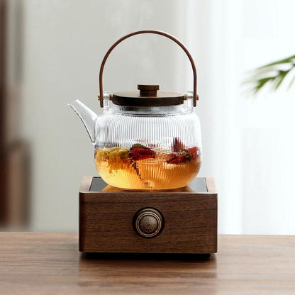 Vertical pattern heat resistant glass handle pot