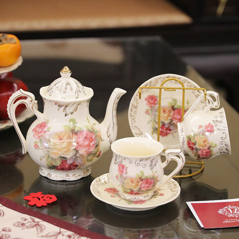 Vintage Rose Teapot Set, Coffee Cup Saucer – Elegant Ceramic Tea Set