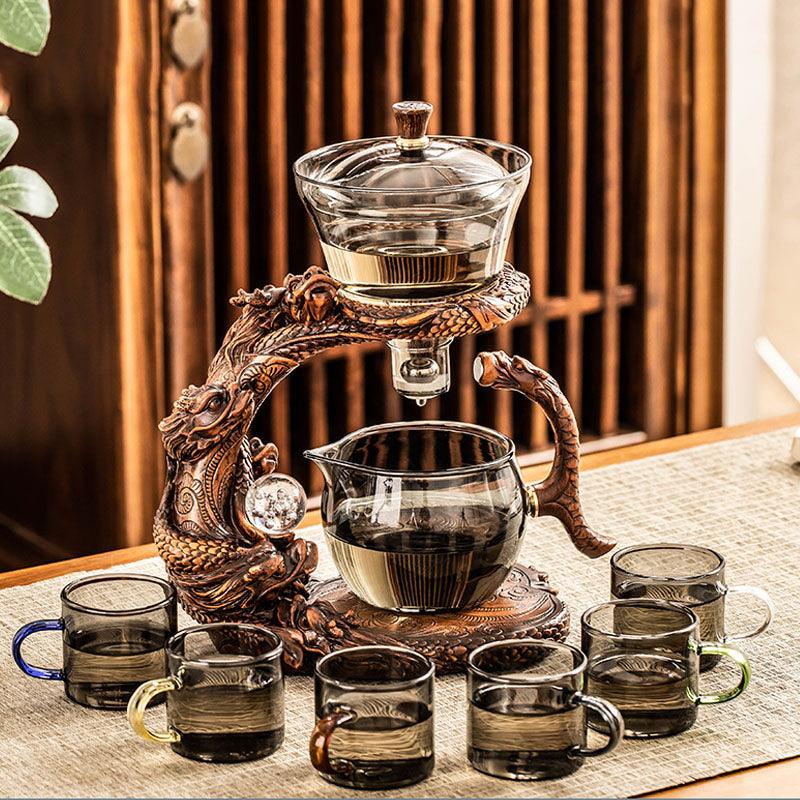 Glass automatic tea set | Embossed magnetic tea set - Teas Story