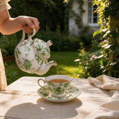Green Rose Fine Bone China Coffee Set – Elegant Afternoon Tea Set
