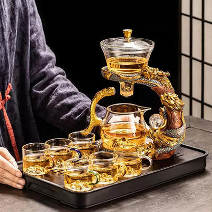 Embossed auspicious dragon glass automatic tea set | magnetic tea maker - Teas Story