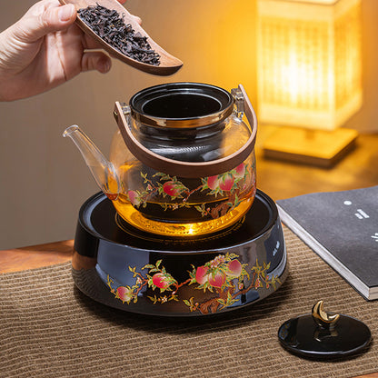 Borosilicate Glass Teapot Ceramic Stove, With Retro Peach Pattern