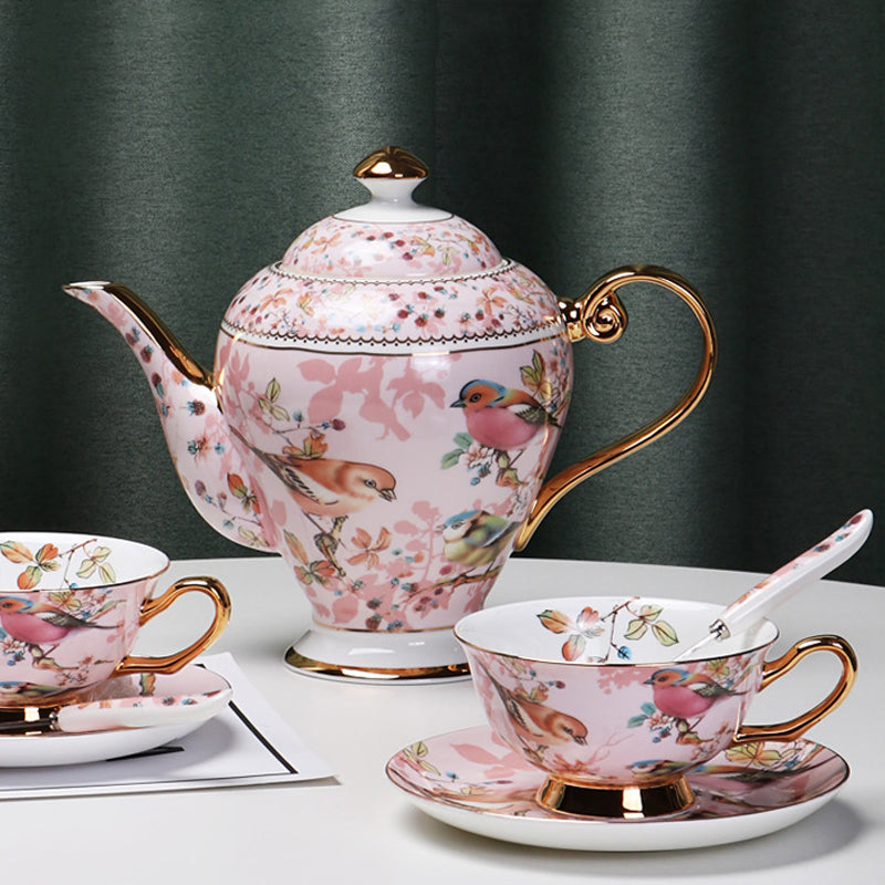 Pink Bird Ceramic Coffee Set, European Tea Set, Afternoon Tea Set