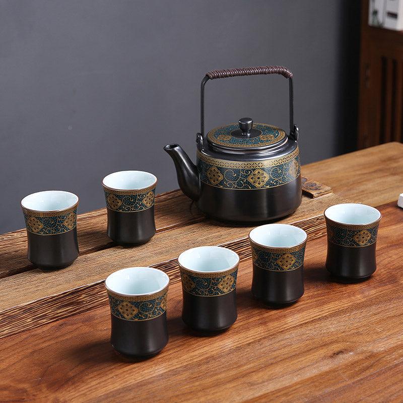 Black Vintage Ceramic Tea Set | Japanese Tea Set | Teapot Teacup - Teas Story