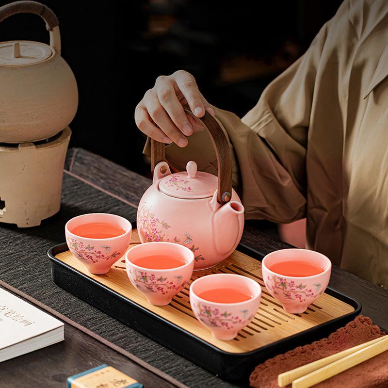 Travel Tea Set | Pink Glaze Wisteria Portable Outdoor Kung Fu Tea Set