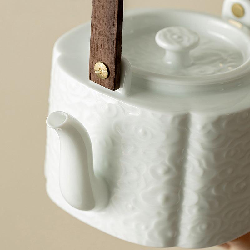 White Embossed Ceramic Tea Set | Kung Fu Tea Set | Teapot and Tea Set - Teas Story