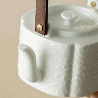 White Embossed Ceramic Tea Set | Kung Fu Tea Set | Teapot and Tea Set - Teas Story