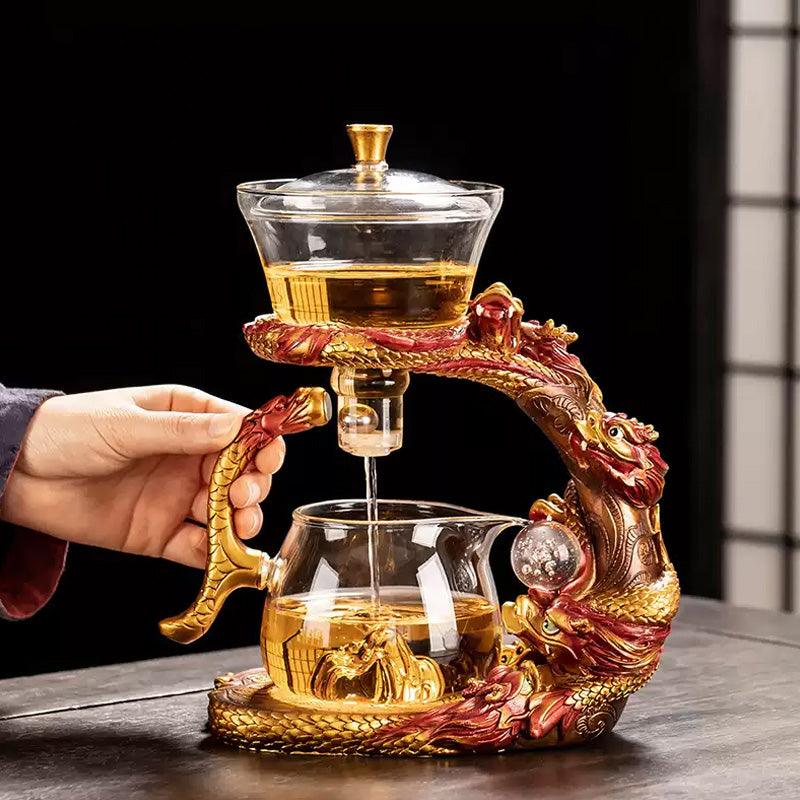Glass automatic tea set with dragon base | wedding gift - Teas Story