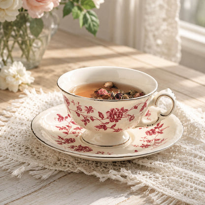 French Vintage-Style Rose Ceramic Tea and Coffee Set Palace Style