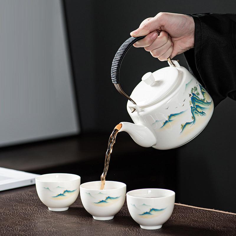 Mutton Fat Jade Kung Fu Tea Set, Retro Ceramic Tea Set, Teapot Tea Set - Teas Story