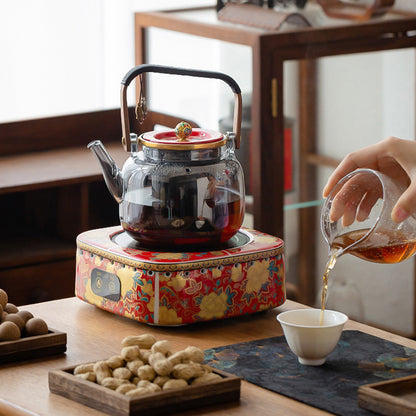 Electric Glass Teapot Ceramic Base – Vintage Floral Design