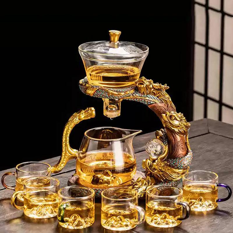 Embossed auspicious dragon glass automatic tea set | magnetic tea maker - Teas Story