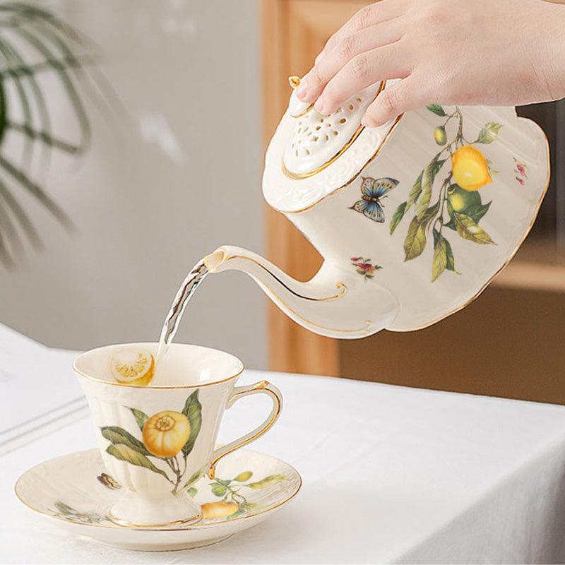 Lemon Ceramic Tea Set | Retro Tea Set | Teapot Tea Set | Tea Gifts - Teas Story