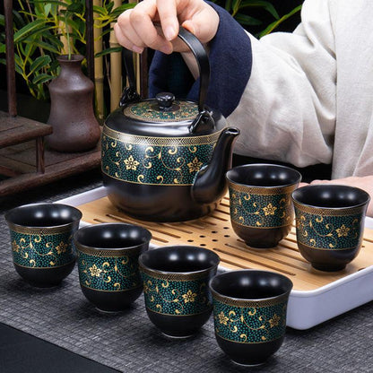 Black Flower Ceramic Tea Set | Japanese Tea Set| Flower Teapot Set - Teas Story