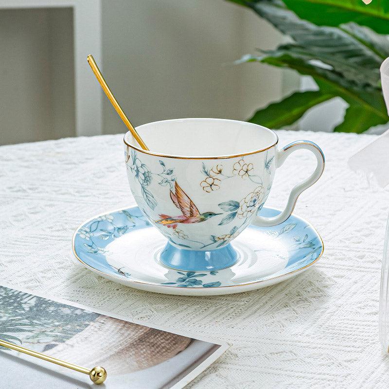 Blue Bird Coffee Set|Handmade Ceramic Tea Set|Ceramic Coffee Cup Saucer - Teas Story