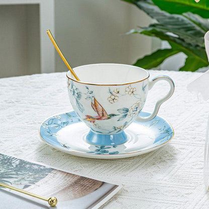 Blue Bird Coffee Set|Handmade Ceramic Tea Set|Ceramic Coffee Cup Saucer - Teas Story