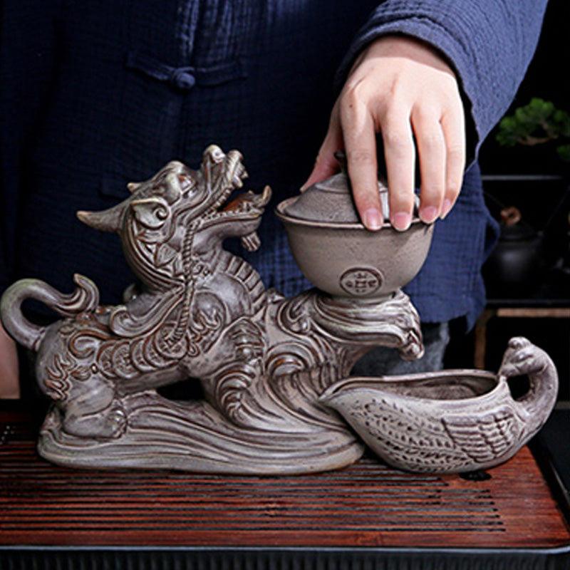 Purple sand relief Pixiu dragon Kung Fu tea brewing tool - Teas Story