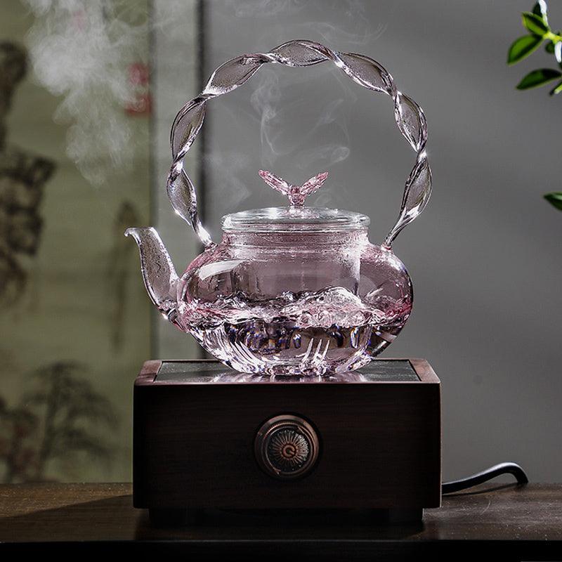 Glass Teapot | Pink Butterfly Teapot | Tea And Water Separation Teapot - Teas Story