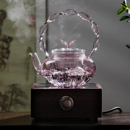 Glass Teapot | Pink Butterfly Teapot | Tea And Water Separation Teapot - Teas Story