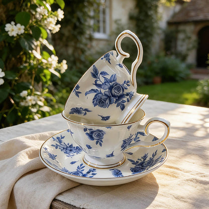Blue Rose Fine Bone China Coffee Set – Elegant Afternoon Tea Set