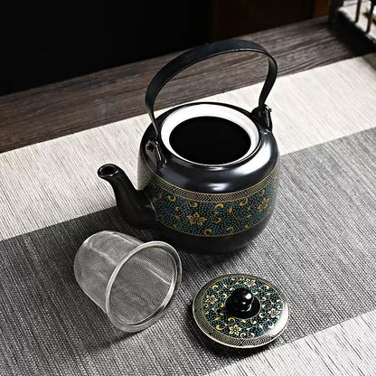 Black Flower Ceramic Tea Set | Japanese Tea Set| Flower Teapot Set - Teas Story