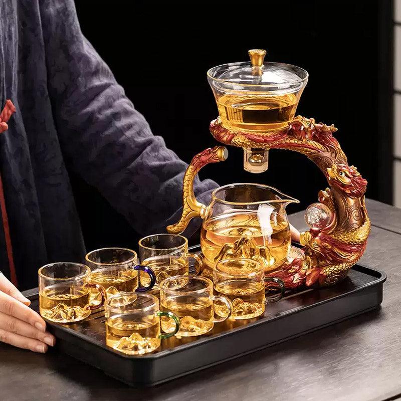 Glass automatic tea set with dragon base | wedding gift - Teas Story