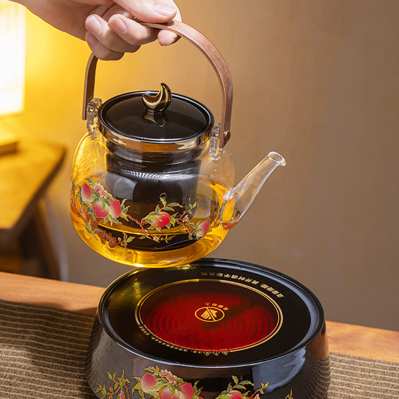 Borosilicate Glass Teapot Ceramic Stove, With Retro Peach Pattern