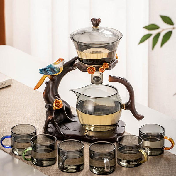 Grey Glass Lazy Tea Set | Magnetic Bird Sutomatic Teapot | Blown Glass ...
