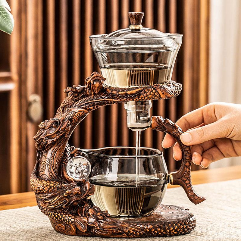 Glass automatic tea set | Embossed magnetic tea set - Teas Story