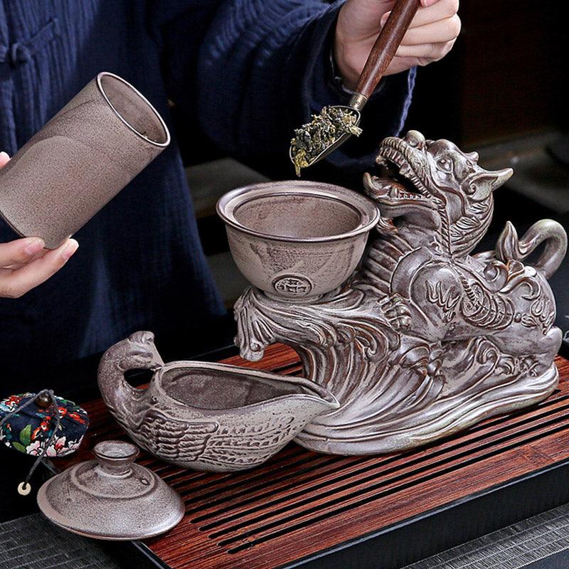 Purple sand relief Pixiu dragon Kung Fu tea brewing tool - Teas Story