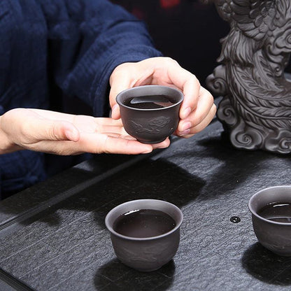 Ceramic automatic tea set with embossed dragon and phoenix