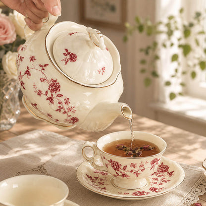 French Vintage-Style Rose Ceramic Tea and Coffee Set Palace Style