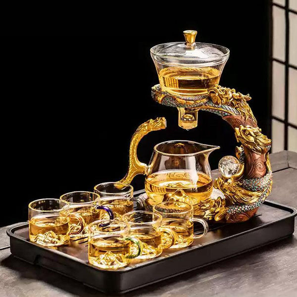 Embossed Dragon Glass Automatic Tea Set | Lazy Magnetic Tea Maker ...
