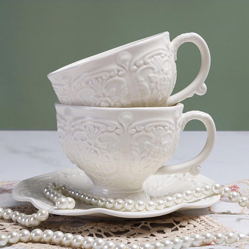 Nordic Simple Embossed Ceramic Tea Set | Retro Ceramic Coffee Set - Teas Story