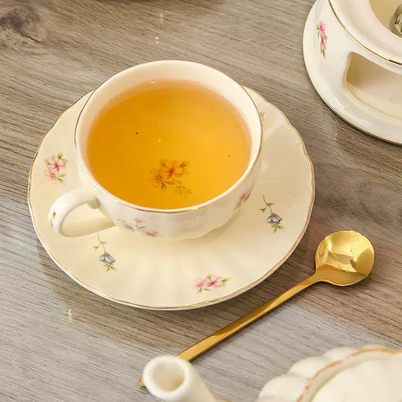 Vintage Ceramic Tea Set, Flower Teapot Set, Candle-Heated Tea Set