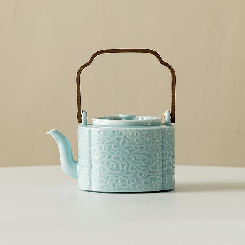 White Embossed Ceramic Tea Set | Kung Fu Tea Set | Teapot and Tea Set - Teas Story