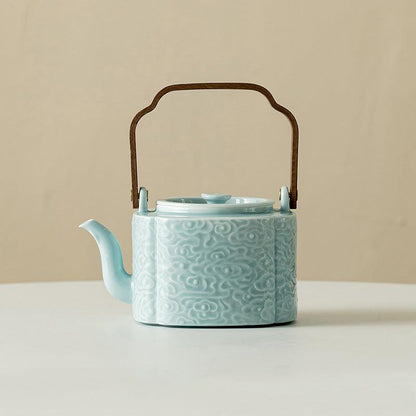 White Embossed Ceramic Tea Set | Kung Fu Tea Set | Teapot and Tea Set - Teas Story