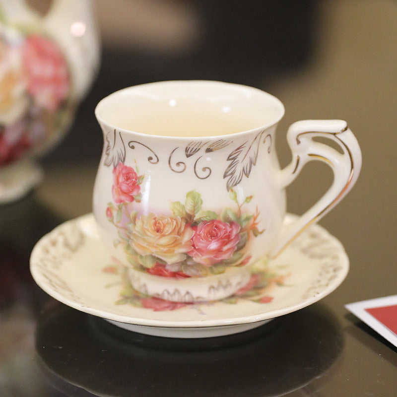 Vintage Rose Teapot Set, Coffee Cup Saucer – Elegant Ceramic Tea Set