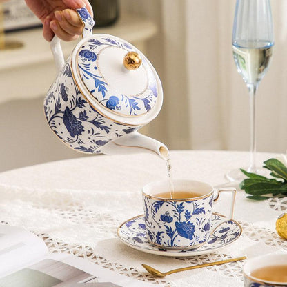 Blue Floral Ceramic Coffee Set | Teapot Tea Set | Afternoon Tea Set