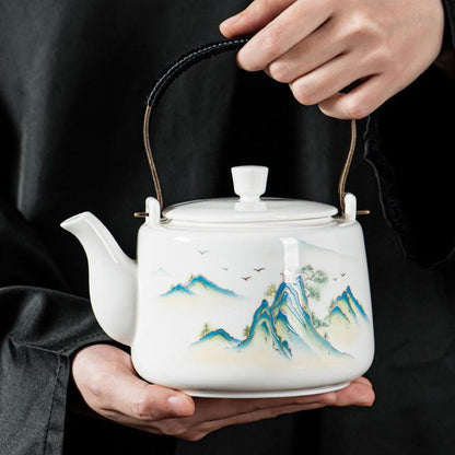 Mutton Fat Jade Kung Fu Tea Set, Retro Ceramic Tea Set, Teapot Tea Set - Teas Story