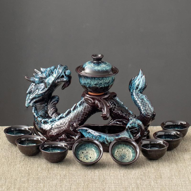 Retro relief auspicious dragon lazy rotating water Kung Fu tea set