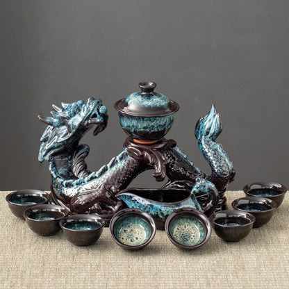 Retro relief auspicious dragon lazy rotating water Kung Fu tea set