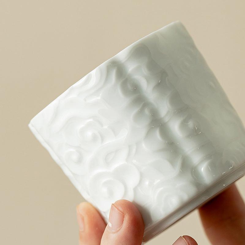 White Embossed Ceramic Tea Set | Kung Fu Tea Set | Teapot and Tea Set - Teas Story