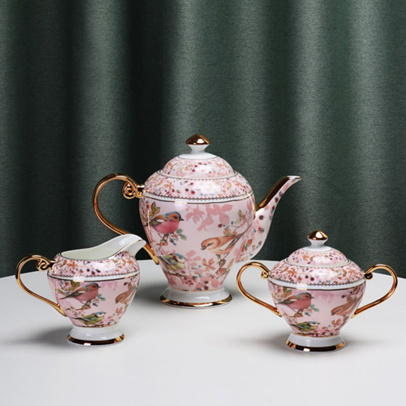 Pink Bird Ceramic Coffee Set, European Tea Set, Afternoon Tea Set