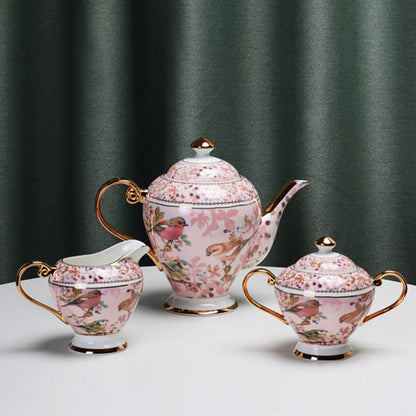 Pink Bird Ceramic Coffee Set, European Tea Set, Afternoon Tea Set