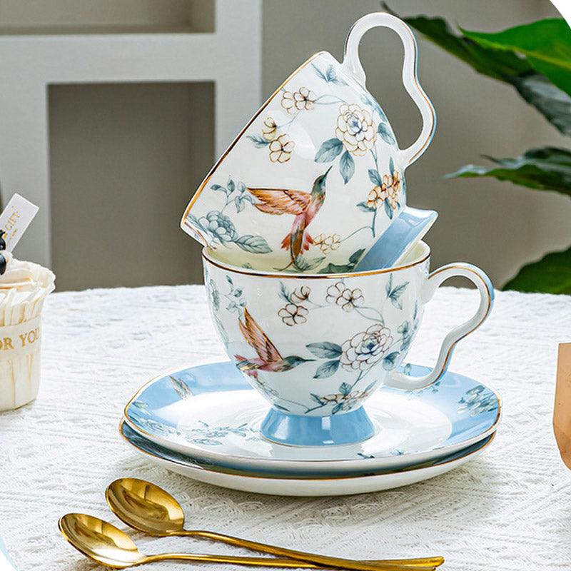 Blue Bird Coffee Set|Handmade Ceramic Tea Set|Ceramic Coffee Cup Saucer - Teas Story