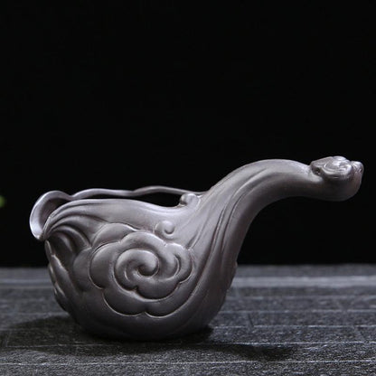 Ceramic automatic tea set with embossed dragon and phoenix