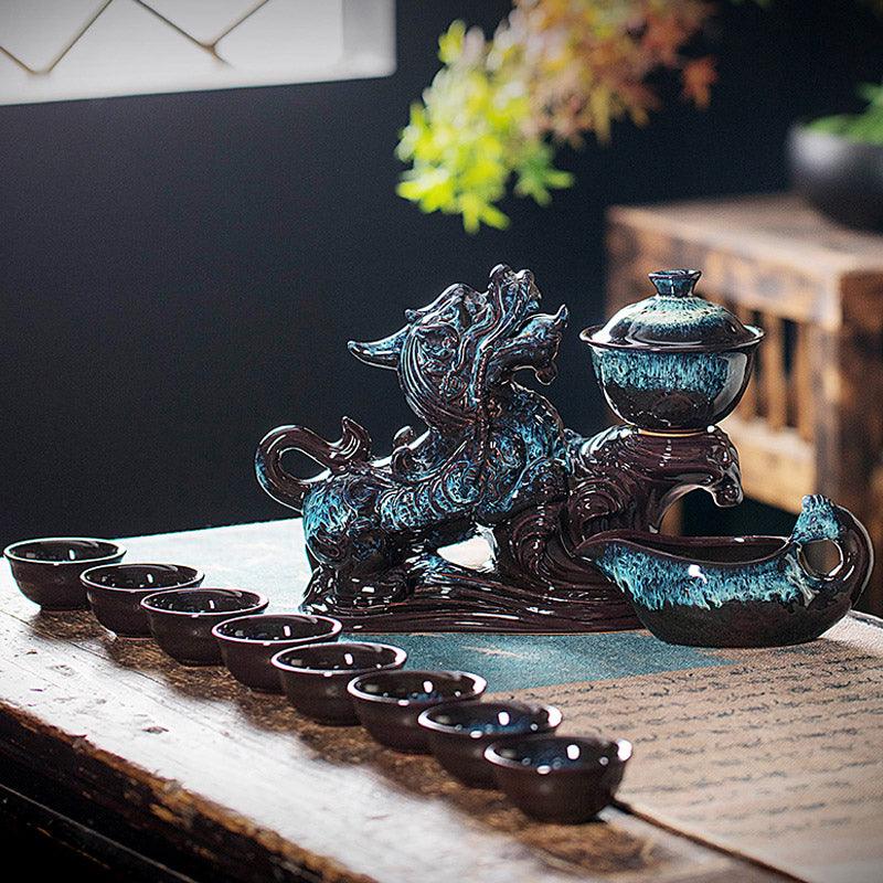 Retro kiln-changed ceramic Pixiu rotating tea maker anti-scald tea set - Teas Story