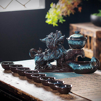 Retro kiln-changed ceramic Pixiu rotating tea maker anti-scald tea set - Teas Story