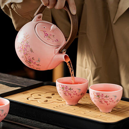 Travel Tea Set | Pink Glaze Wisteria Portable Outdoor Kung Fu Tea Set